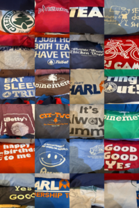 Campfire Tales quilt graphic featuring camper t-shirts and traditions at Chestnut Lake Camp