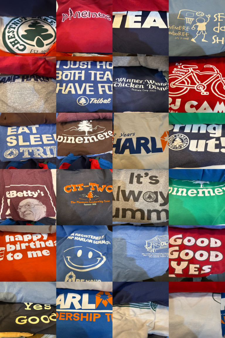 Campfire Tales quilt graphic featuring camper t-shirts and traditions at Chestnut Lake Camp