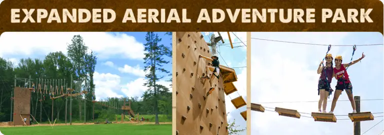 Expanded aerial adventure park mobile image featuring ropes course at Chestnut Lake Camp