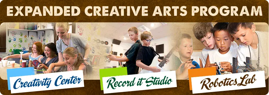 Expanded creative arts mobile image highlighting camper art experiences at Chestnut Lake Camp