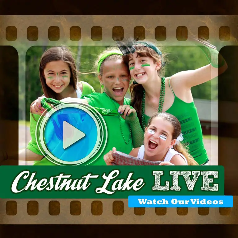 Chestnut Lake Camp live mobile graphic promoting real-time updates and videos