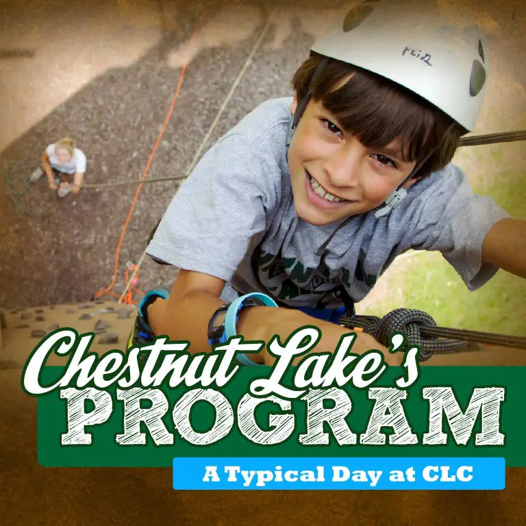 Chestnut Lake Camp program mobile graphic highlighting daily activities and camper experience