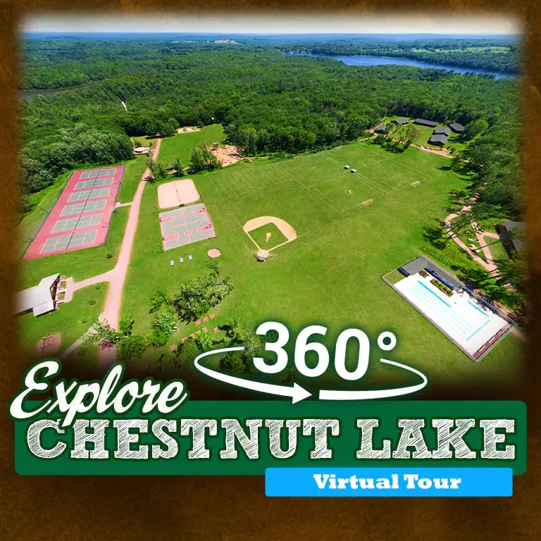 Virtual tour mobile graphic previewing Chestnut Lake Camp campus in Beach Lake Pennsylvania