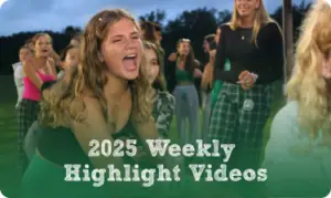 2025 weekly highlight videos graphic featuring summer camp moments at Chestnut Lake Camp