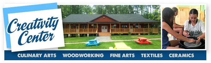 Creativity center banner showcasing arts facilities at Chestnut Lake Camp