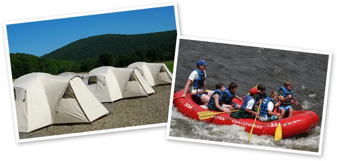 Campers rafting and camping during overnight trip at Chestnut Lake Camp
